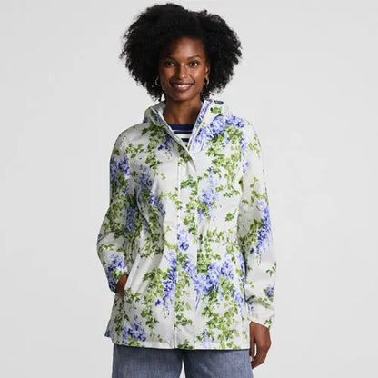 Women's Print Waterproof Hooded Packable Raincoat