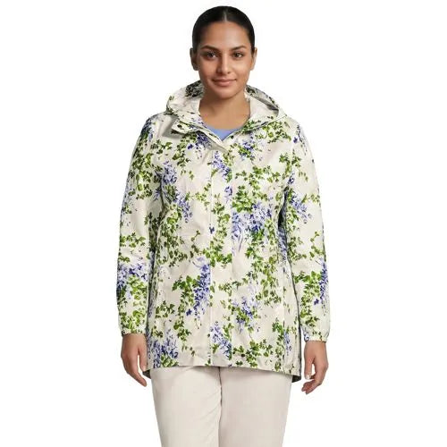 Women's Print Waterproof Hooded Packable Raincoat