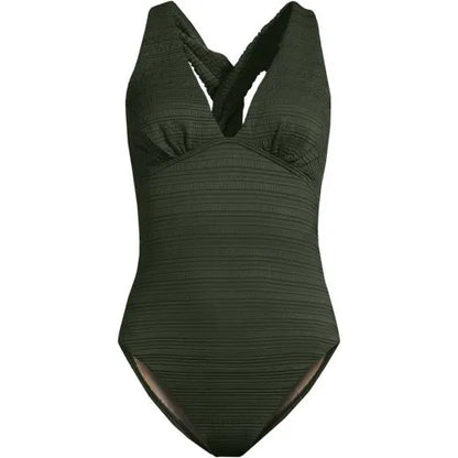 Women's Seersucker Plunge Twist Back Ultra High Leg One Piece Swimsuit