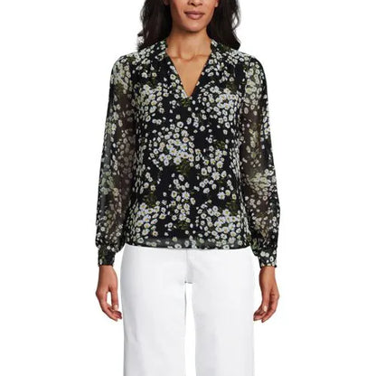 Women's Chiffon Removable Tie Neck Blouse