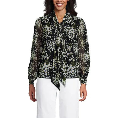 Women's Chiffon Removable Tie Neck Blouse