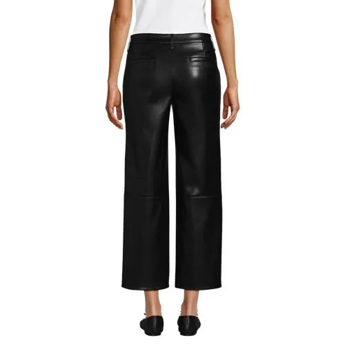 Women Faux Leather Mid Rise Relaxed Straight Leg Crop Pants