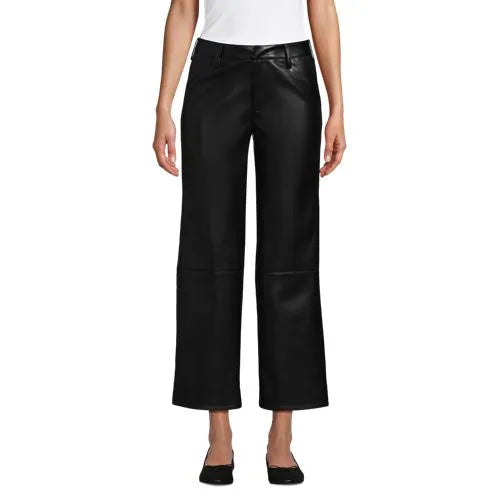 Women Faux Leather Mid Rise Relaxed Straight Leg Crop Pants