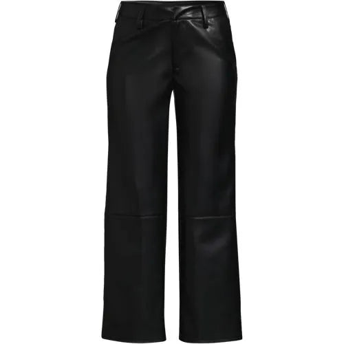 Women Faux Leather Mid Rise Relaxed Straight Leg Crop Pants