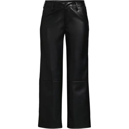 Women Faux Leather Mid Rise Relaxed Straight Leg Crop Pants