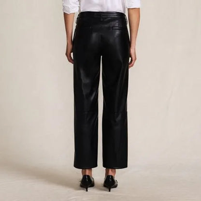Women Faux Leather Mid Rise Relaxed Straight Leg Crop Pants