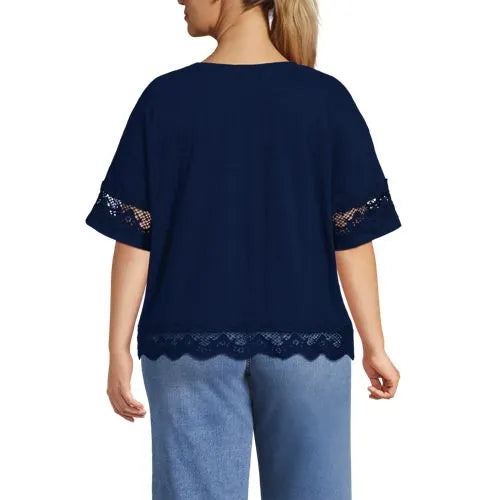 Women's Short Sleeve Slub Jersey Cutwork T-Shirt