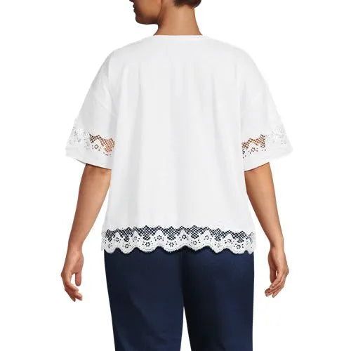 Women's Short Sleeve Slub Jersey Cutwork T-Shirt