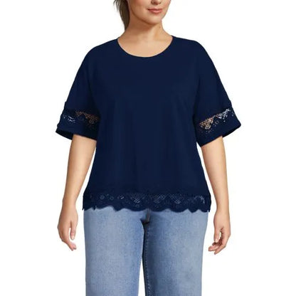 Women's Short Sleeve Slub Jersey Cutwork T-Shirt