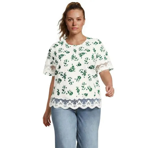 Women's Short Sleeve Slub Jersey Cutwork T-Shirt