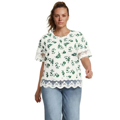 Women's Short Sleeve Slub Jersey Cutwork T-Shirt