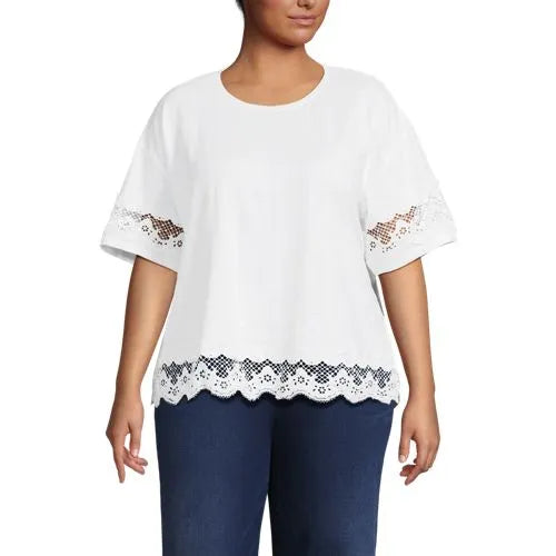 Women's Short Sleeve Slub Jersey Cutwork T-Shirt