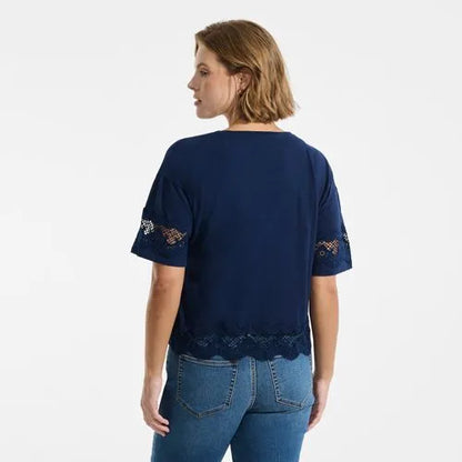 Women's Short Sleeve Slub Jersey Cutwork T-Shirt