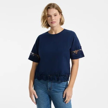 Women's Short Sleeve Slub Jersey Cutwork T-Shirt