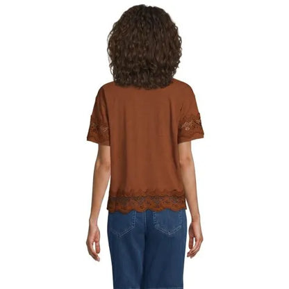 Women's Short Sleeve Slub Jersey Cutwork T-Shirt
