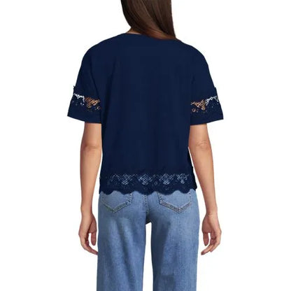 Women's Short Sleeve Slub Jersey Cutwork T-Shirt