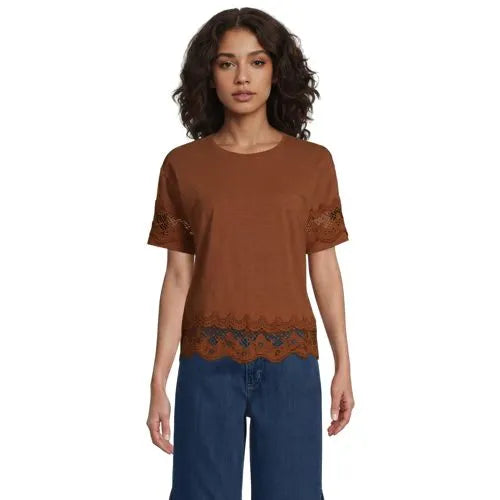 Women's Short Sleeve Slub Jersey Cutwork T-Shirt
