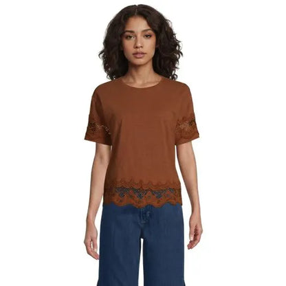 Women's Short Sleeve Slub Jersey Cutwork T-Shirt