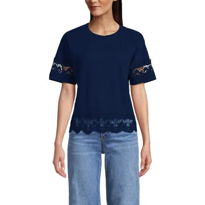 Women's Short Sleeve Slub Jersey Cutwork T-Shirt