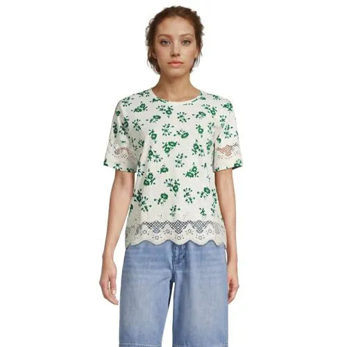 Women's Short Sleeve Slub Jersey Cutwork T-Shirt