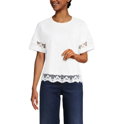 Women's Short Sleeve Slub Jersey Cutwork T-Shirt