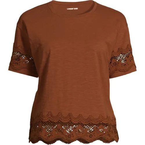 Women's Short Sleeve Slub Jersey Cutwork T-Shirt