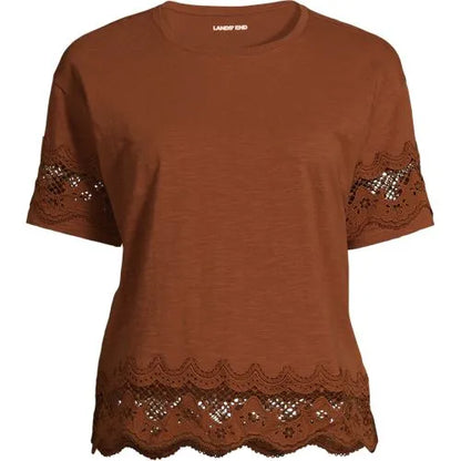 Women's Short Sleeve Slub Jersey Cutwork T-Shirt