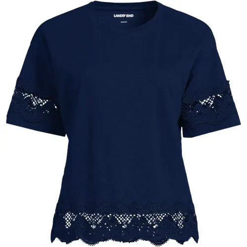 Women's Short Sleeve Slub Jersey Cutwork T-Shirt