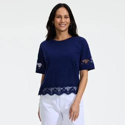 Women's Short Sleeve Slub Jersey Cutwork T-Shirt