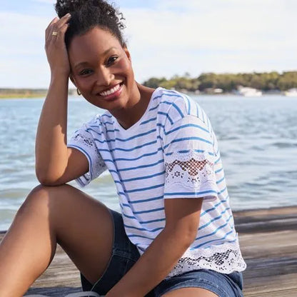 Women's Short Sleeve Slub Jersey Cutwork T-Shirt