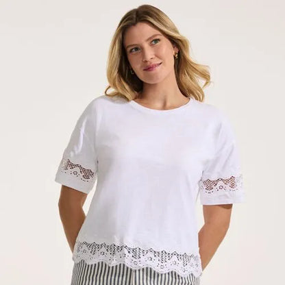 Women's Short Sleeve Slub Jersey Cutwork T-Shirt