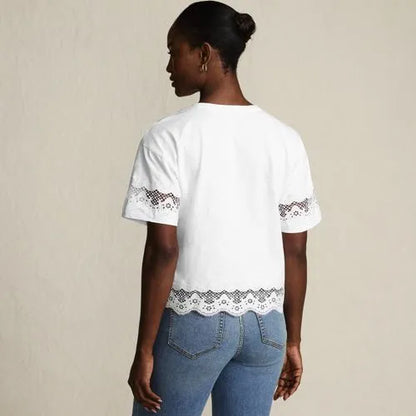 Women's Short Sleeve Slub Jersey Cutwork T-Shirt