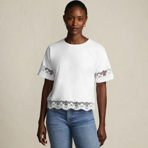 Women's Short Sleeve Slub Jersey Cutwork T-Shirt