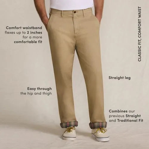 Men's Knockabout Comfort Waist Easy Classic Fit Flannel Lined Chino Pant