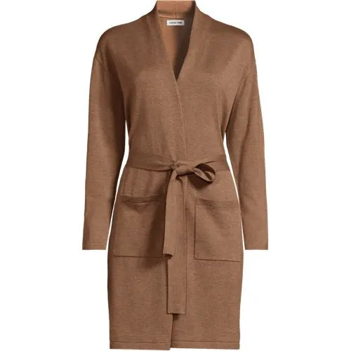 School Uniform Women's Regular Cotton Modal Tie Waist Duster Cardigan Sweater