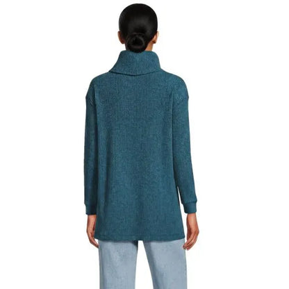 Women's Long Sleeve Waffle Cowl Neck Tunic