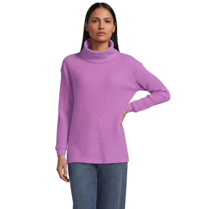 Women's Long Sleeve Waffle Cowl Neck Tunic