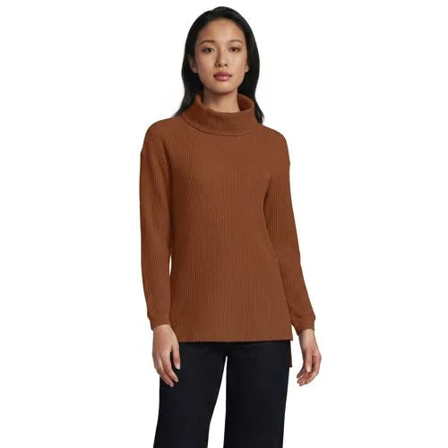 Women's Long Sleeve Waffle Cowl Neck Tunic