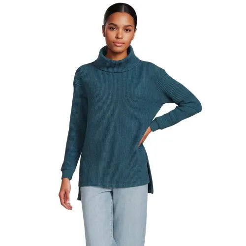 Women's Long Sleeve Waffle Cowl Neck Tunic