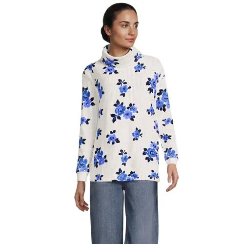 Women's Long Sleeve Waffle Cowl Neck Tunic