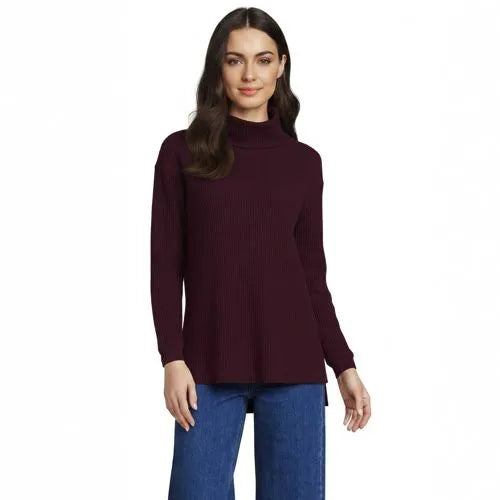 Women's Long Sleeve Waffle Cowl Neck Tunic