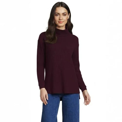Women's Long Sleeve Waffle Cowl Neck Tunic