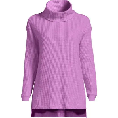 Women's Long Sleeve Waffle Cowl Neck Tunic