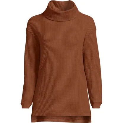 Women's Long Sleeve Waffle Cowl Neck Tunic