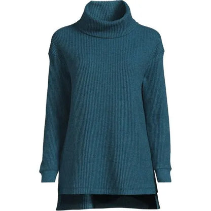 Women's Long Sleeve Waffle Cowl Neck Tunic