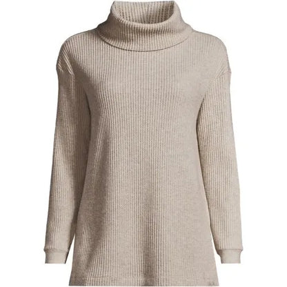 Women's Long Sleeve Waffle Cowl Neck Tunic