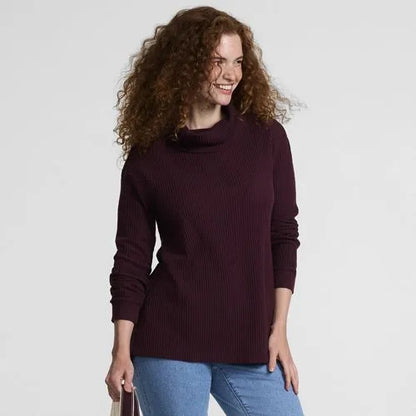 Women's Long Sleeve Waffle Cowl Neck Tunic