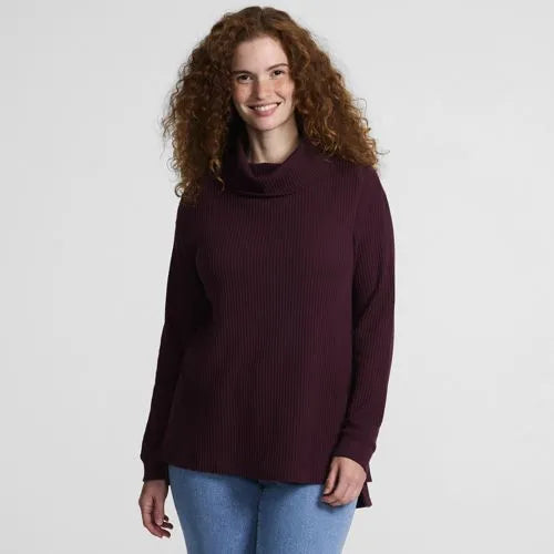 Women's Long Sleeve Waffle Cowl Neck Tunic