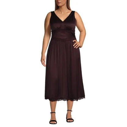Women's Satin Sleeveless Lace Detail Dress