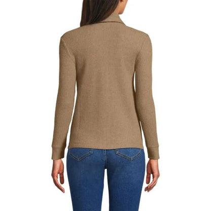 Women's Long Sleeve Waffle Collared Shacket